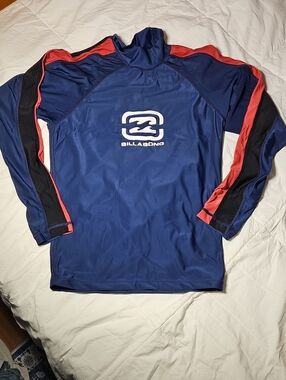 Billabong Men's Navy Blue Rash Guard with Red and Black Trim
